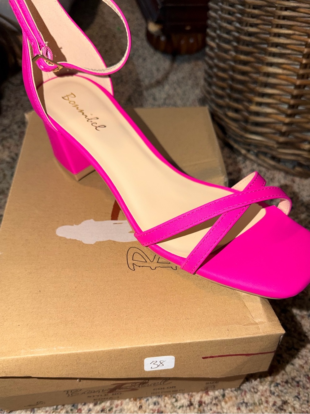 Pink Block Heel Sandal with Ankle Strap